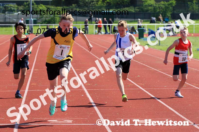Boys Under-13s 100 metres 2023 North Eastern Track and Field Champs., Middlesbrough Sports Village, Middlesbrough. Photo: David T. Hewitson/Sports for All Pics